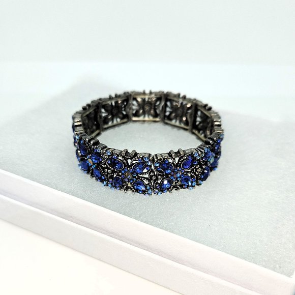Vintage Stretch Expansion Floral Blue Bracelet - Picture 6 of 9